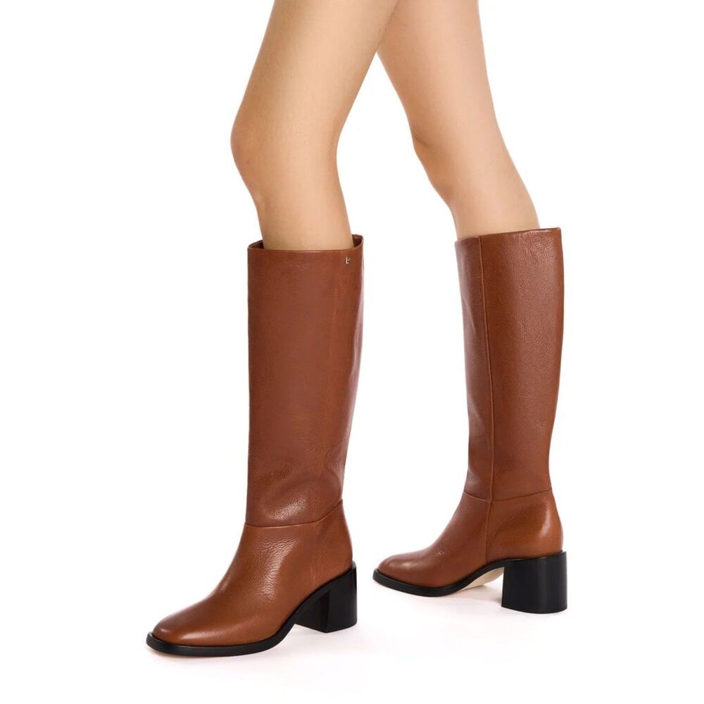 NIB Larroude Ricky Knee High Block Heel Boots in Napa Antique Mocca Brown Sz 8.5